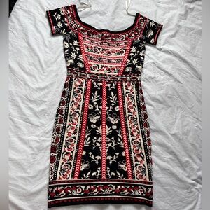 Chelsea & Violet knit sweater pattern holiday Dress in Black and Red Floral NWOT